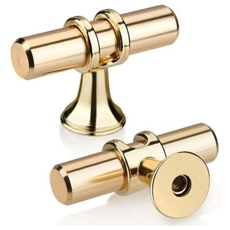 Lot de 10 boutons de tiroir en T dorés, poignée de placard de cuisine moderne et élégante en alliage de zinc à trou unique pour cuisine, salle de bain, chambre à coucher (1/4)