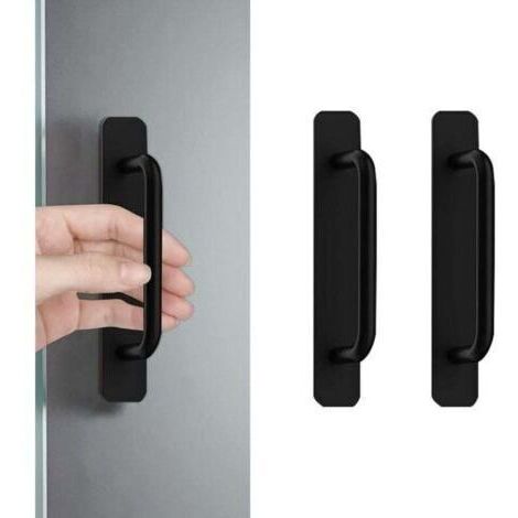 Lot de 2 poignées de porte autocollantes en aluminium noir - Pour cuisine, chambre à coucher, armoire, salle de bain (147 mm) (1/4)