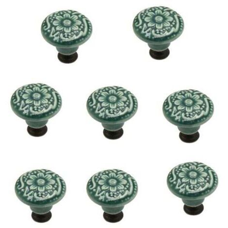 8 pièces vert boutons en céramique, boutons de porte d'armoire vintage, boutons de tiroir, boutons de porte en céramique, boutons de tiroir, boutons de commode, ensemble de boutons de tiroir (1/4)
