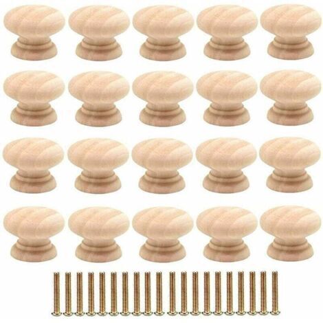 Pack de de 20 Boutons de Tiroir Ronds de 35mm , XU,en Bois - Poignées pour Portes d'Armoires avec Vis - (1/4)