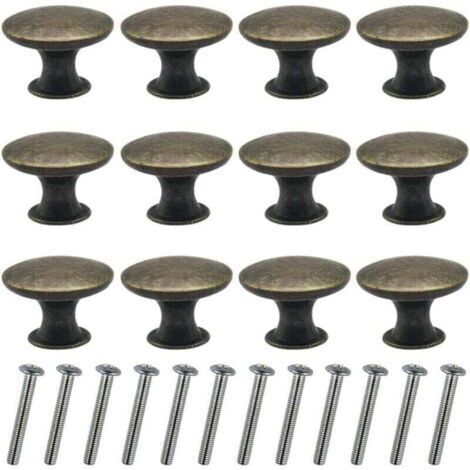12pcs Boutons de Tiroirs Vintage 30mm, Poignées Ronde en Bronze pour Armoire et Table de Chevet (1/4)