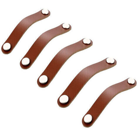 Lot de 5 poignées de meuble en cuir avec vis - Accessoires pour armoires de cuisine, salle de bain et porte - Marron (1/4)