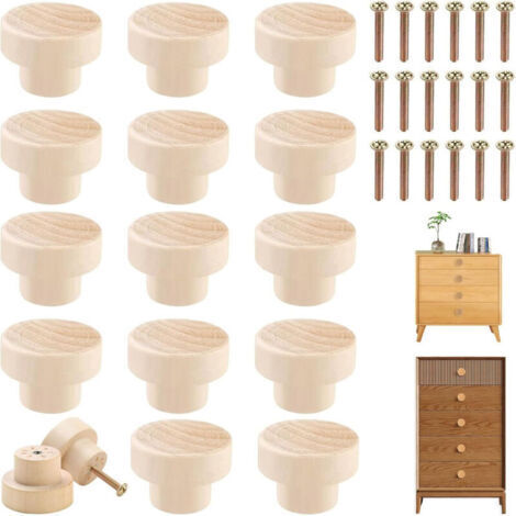 Poignée Meuble Bois 18 Pièces, Bouton de Meuble 30 x 25 mm Ronde en Boutons de Porte pour Cuisine Bouton Tiroir avec Vis pour Placards Boutons de Meuble en Bois pour Armoires (1/4)