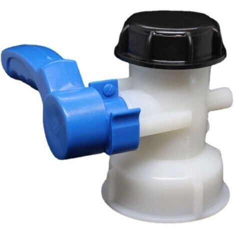 Kit de jardin : Adaptateur IBC DN40. Vanne de sortie à bille à filetage grossier de 62 mm pour conteneurs IBC et citernes d’eau de pluie, avec raccord de tuyau simple. (1/4)