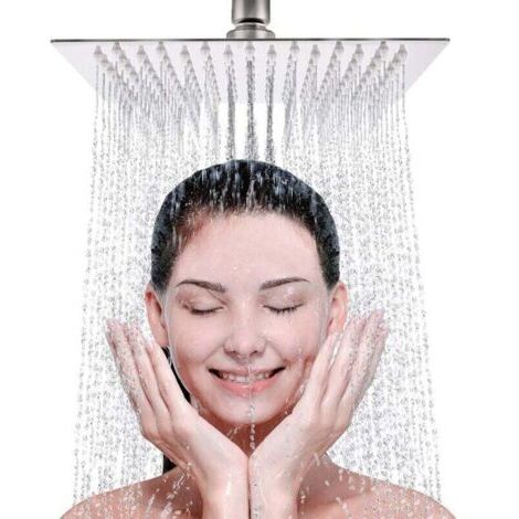 Pommeau de douche à effet pluie carré - 8 pouces de large, pommeau de douche à effet pluie fixe avec réglage de l'angle - Acier inoxydable 304 avec finition chromée - Montage standard, remplacemen (1/4)