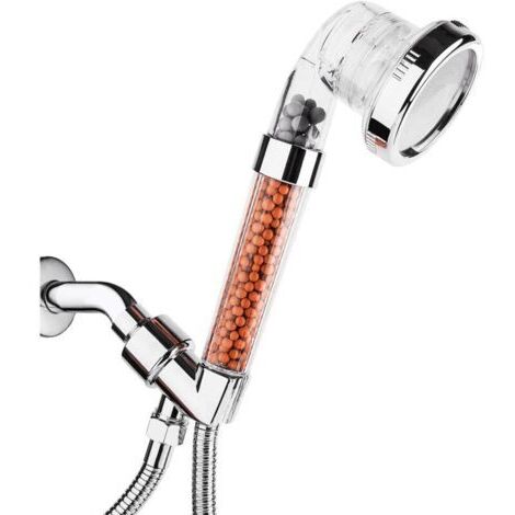 Pommeau de douche haute pression amovible avec tuyau et support, pommeau de douche à filtre ionique avec 3 réglages, économie d'eau et perles de filtre en pierre pour cheveux secs et peau (1/4)