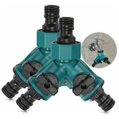 Séparateur De Tuyau 2 Voies Arrosage Répartiteur De Robinet d'Eau Connecteur Rapide Adaptateur De Tuyau d'Arrosage Pour Robinet Jardin 3/4 Connecteur De Tuyau En Y 2 Voies Avec Vanne d'Arrêt 2 PCS (1/4)