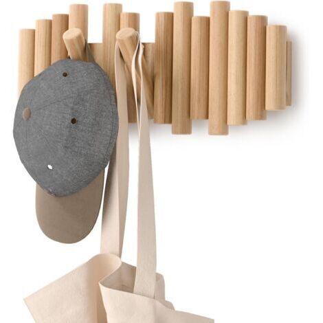 Picket 5. Patère Murale 5 crochets, en Bois Naturel, 31x8.5x4 cm (1/5)