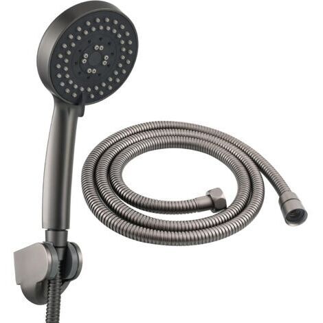 5 Modes Economiseur d'Eau Ensemble de Douche Plastique Douchette a Main avec Support et Tuyau de Douche, Gris Noir Z-V-D (1/5)