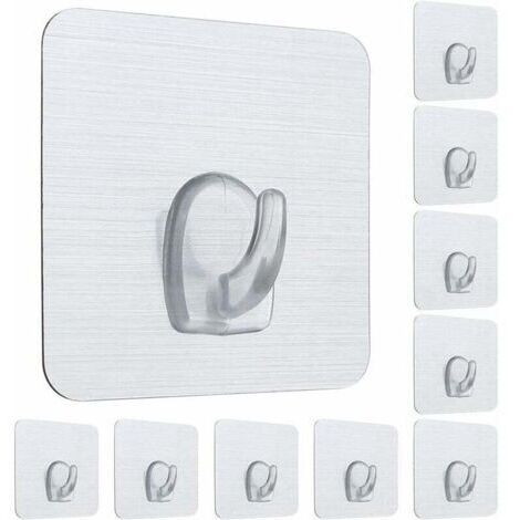 10 Pcs Nano Crochets Adhésifs En Plastique Fort Collant Crochet Réutilisable Crochet Mural Sans Ongles Lavable Non Tachant Crochet Carré pour Chambre Salle De Bains Cuisine Porte Murale (1/4)