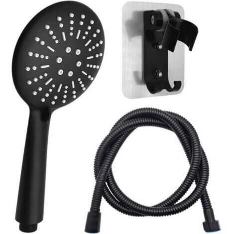 Pommeau de douche noir haute pression, pommeau de douche anticalcaire avec flexible de 1,5 m, grande douchette à main avec 3 jets, douche haute pression amovible avec flexible et support (1/5)
