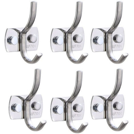 Lot de 6 patères murales robustes en acier inoxydable pour manteaux, serviettes, sacs à dos, chapeaux, clés, pour cuisine, salle de bain, chambre à coucher (1/4)