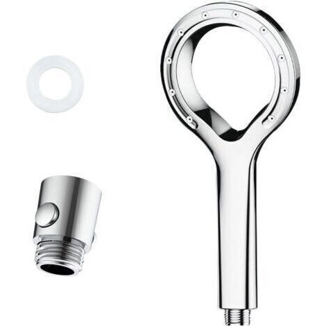 Pommeau de douche avec haute pression et économie d'eau, économiseur d'eau (60%), haute pression (220%), douchette à main avec spray brumisant, chrome unique en forme d'anneau en forme d'étoile (1/5)