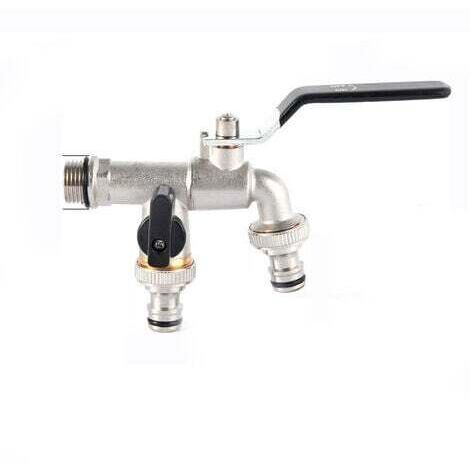 Robinet double de jardin, robinet d'eau en laiton, robinet de calibre 3/4 pouces de haute qualité - noir (1/4)