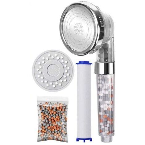 Pommeau de douche ionique filtré, pommeau de douche universel haute pression, 3 modes réglables, pommeau de douche filtrant avec tuyau de douche et pierres remplaçables, idéal pour le bain, le l (1/4)
