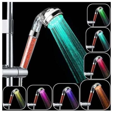 Douchette de Douche LED, Douchette douche salle de bain Douchette à main 7 Couleurs LED Pommeau de douche Haute Pression Economie d'Eau Pulvérisateur et double filtre anti chlore (1/4)