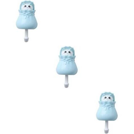 Lot De 3 Muraux En Forme De Chat Porte- Pour Clés Sans Trace Adhésifs Porte-manteaux De Rangement En Plastique Ciel (1/4)