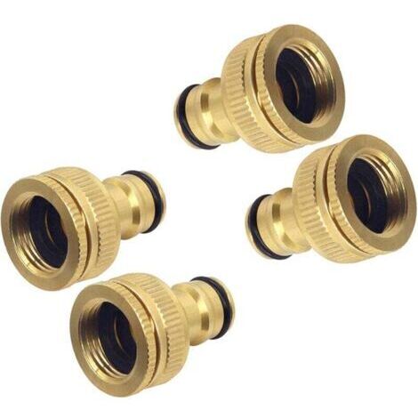 4 Stück Raccord Tuyau D'arrosage en Laiton Massif, Raccord Tuyau Arrosage en Laiton Adaptateur Tuyau Robinet Fileté Adaptateur Robinet Embout Arrosage Anti-Rouille pour Robinet Cuisine Jardin (1/4)