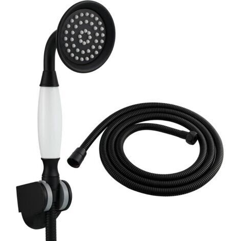 Set de Douche Noir Pommeau de Douche Rétro en Laiton avec Flexible et Support Mural Z-V-D