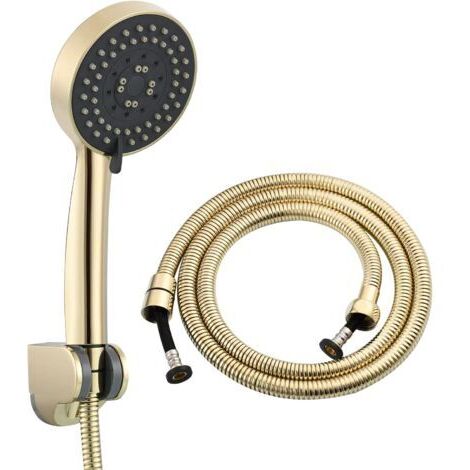 5 Fonction Pommeau Douche Haute Pression Plastique Kit Douchette Spa avec Support et Flexible de Douche Or de Zirconium Z-V-D (1/5)