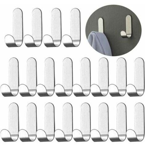 Lot de 12 crochets muraux autocollants, crochets porte-serviettes en acier inoxydable sans perçage, crochets de garde-robe, crochets muraux adhésifs pour accrocher serviettes et clés, crochets e (1/5)