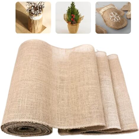 Chemin de Table Toile de Jute, pour Décoration de Mariage, Fête, Bricolage, avec Bordures Cousues, Design Rustique et Élégant, Naturel, 30 cm x 10 m, Rouleau Vintage Lavable