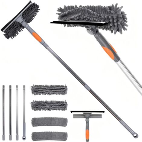 Kit de Nettoyage de Fenêtre 2 en 1 avec Tige Extensible, Nettoyeur Vitre, Lave Vitre Telescopique, pour Fenêtres et Vitres de Voiture, avec Tête Rotative et Orientable (1/5)