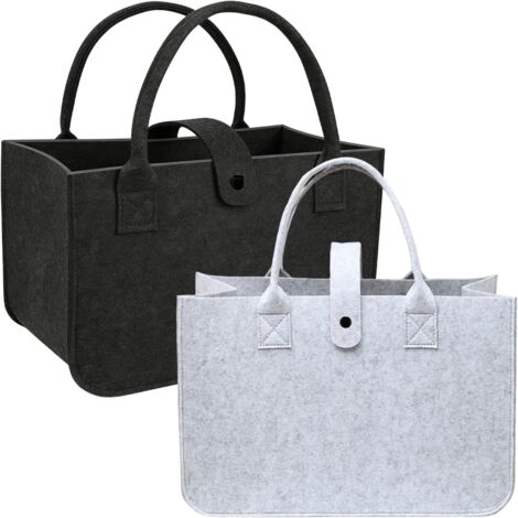 2 Pièces Sac de Courses en Feutre, 30x20x18 cm, Pliable, Sac en Feutre Multifonctionnel pour Shopping, Rangement, Pique-Nique, Bois de Cheminée, Jouets et Vêtements, Grande Capacité (1/5)