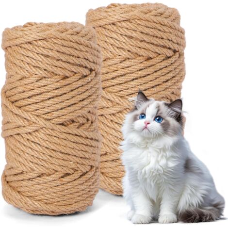 2 Pièces Corde Arbre à Chat, Corde de Jute Sisal Naturel, Sisal Naturel pour Bricolage, Griffoir pour Chat, Réparation Arbre, Décoration Maison et Jardin, 6mm × 50m (1/5)