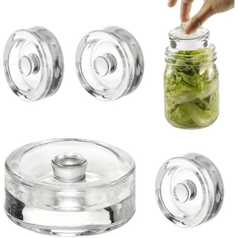 Lot de 4 Poids de Fermentation en Verre, Poids de Fermentation pour Bocaux à Large Ouverture, Diamètre 7 cm avec Poignée Facile à Saisir, Idéal pour Choucroute Kimchi Cornichons (1/5)