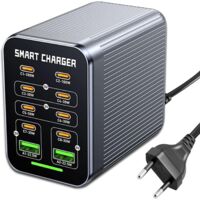Chargeur Multiport USB-C 425 W, Station de Charge Rapide 10 en 1 GaN pour Ordinateur Portable, PD140 W, 100 W/QC20 W (8C + 2A), Compatible avec MacBook Pro/Air, iPh0ne, HP, Galaxy S25, etc.