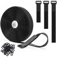 Sangles de Câble Réglables de 5m x 2.5cm Avec 25 Boucles, Attaches de Câble Réutilisables Noires, Sangle de Fixation à Crochet et Boucle,Noir