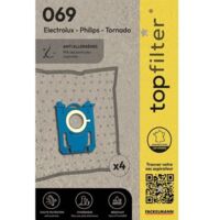64069 Lot de 4 sacs aspirateur Philips Tornado Electrolux, sac aspirateur Philips, sac aspirateur Electrolux, poche aspirateur, Non tissé polypropylène, Plastique, Caoutchouc, 30 x 26 cm