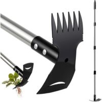 Binette Jardinage avec Manche Long(148cm), Outils de Jardin avec Binette et Râteau de Désherbage, Desherbeur Manuel, Houe de Jardin avec 6 Griffes pour Ameublir, Aérer et Désherber Le Sol