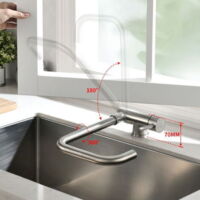 Grifo de cocina abatible debajo de la ventana con grifo mezclador de cocina plegable de 180 ° y giratorio de 360 °, disponible en frío y calor, acero inoxidable 304 - acero inoxidable