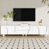 TV-Möbel Weiß 180 cm - Holzfüße - Großer Stauraum - Minimalistisches Design - Elegantes Wohnzimmer - Weiß