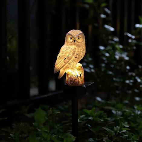 Lampe solaire hibou - Ornement de jardin en résine - Projecteur de sol - Décoration de chemin de jardin - Éclairage pour pelouse et allée - Répulsif à oiseaux - Veilleuse de jardin
