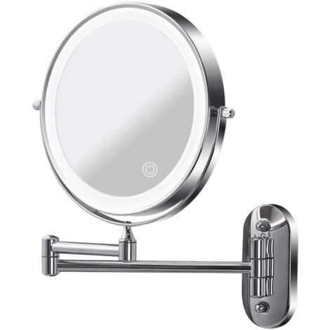 Miroir de courtoisie lumineux , pliable, grossissement x10, rechargeable, chromé