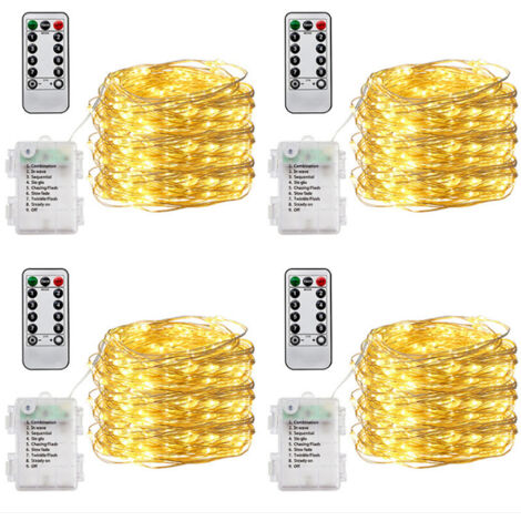 Lot de 4 guirlandes lumineuses extérieures, 5 m, lumière décorative chaude pour Noël et jardin