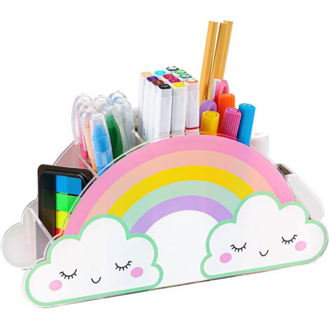 Porte-stylo en acrylique compartimenté, organiseur de bureau pour fournitures de bureau, motif arc-en-ciel (1/5)