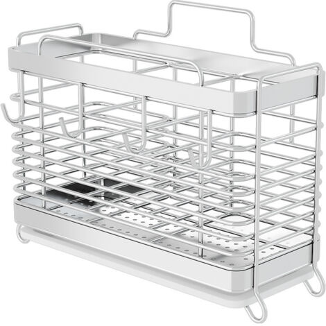 Égouttoir à couverts en acier inoxydable, boîte de rangement pour couverts avec bac d'égouttage, argenté