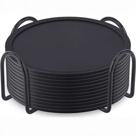 Lot de 12 sous-verres en silicone pour boissons chaudes et froides, porte-gobelet, couleur noire (1/5)