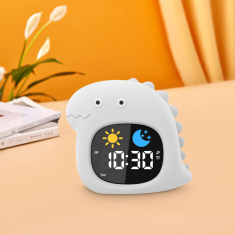 Réveil dinosaure pour enfants – réveil numérique rechargeable – chambre d'enfant – ABS blanc (1/5)