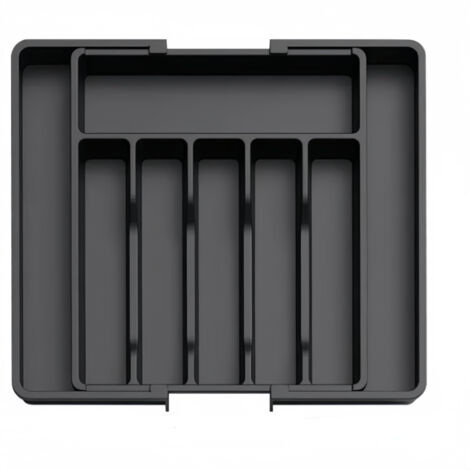 Plateau à couverts extensible 33–57 cm à 8 compartiments, organisateur de cuisine noir (1/5)