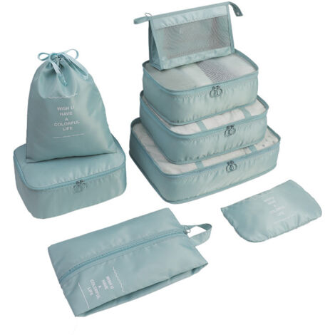 Ensemble de 8 sacs de compression pour vêtements et chaussures, bleu —