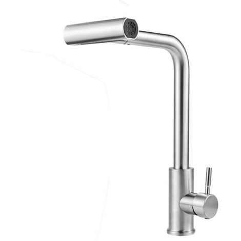 Pommeau de douche rétractable pour cuisine, rotation à 360°, acier inoxydable brossé, 4 vitesses de jet, (1/5)