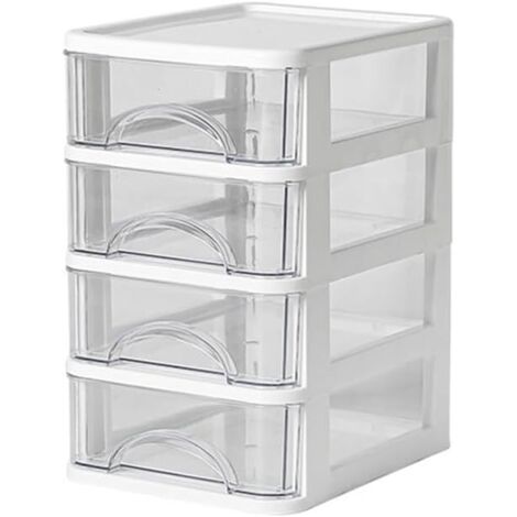 Organiseur de bureau à 4 tiroirs, boîte en PP blanche pour usage de bureau (1/5)