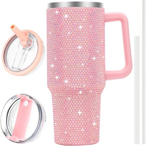 Gobelet de 1,2 L avec anse et paillettes, rose