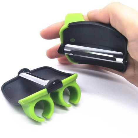 Éplucheur ergonomique noir et vert, PP/TPR/acier inoxydable, multifonctionnel pour pommes de terre et légumes –