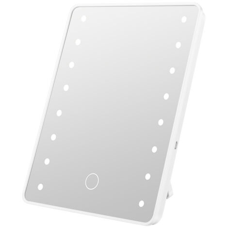 Miroir LED sans fil à 16 lumières, miroir multifonctionnel pour maquillage et rasage, blanc